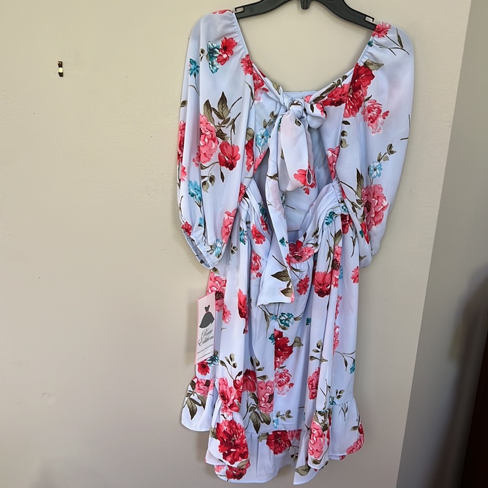 Rare Editions Girls Floral Bubble Sleeve Dress - Picture 6 of 15
